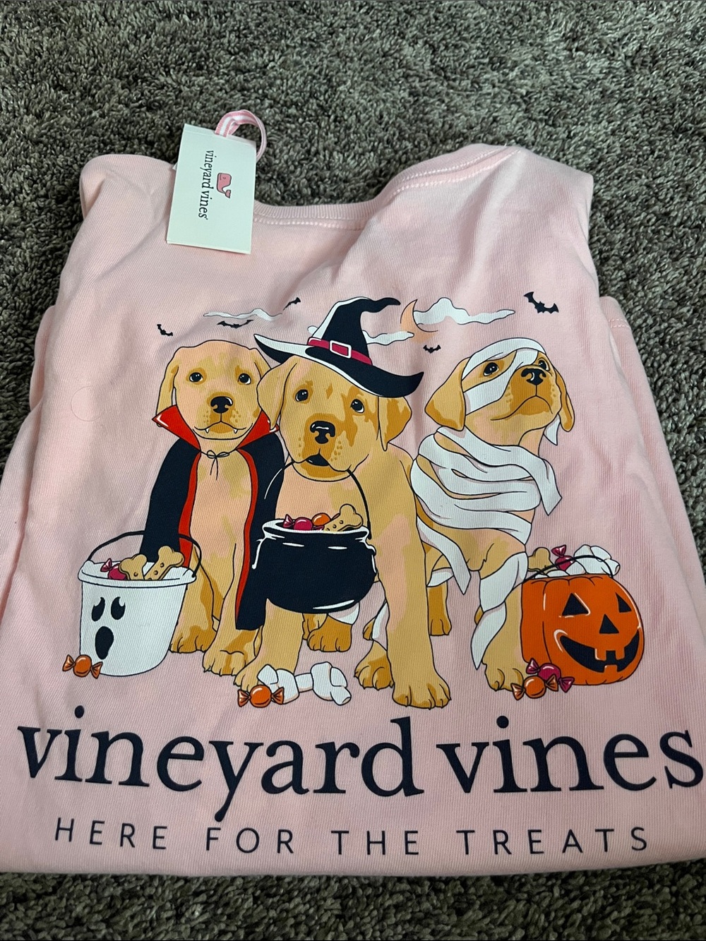 Vineyard Vines Pink Halloween Puppy Graphic Long Sleeve Tee. New. Medium. Girls